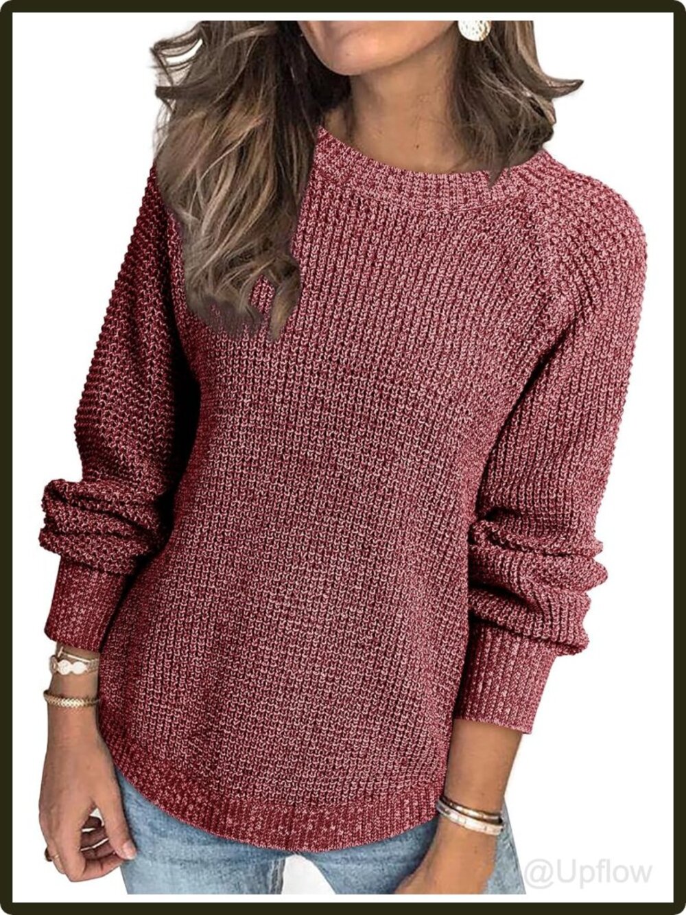 Women's Oversized Waffle Knit Pullover Sweater Long Sleeve Crewneck Chunky Fall